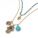 Chic Lucky Protection Hamsa Fatima Hand Evil Eye Pendant Beads Chain Necklace LJ