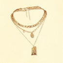 Multi Layer Coin Necklace Emerald Pendant Women Street Punk Clavicle Chain