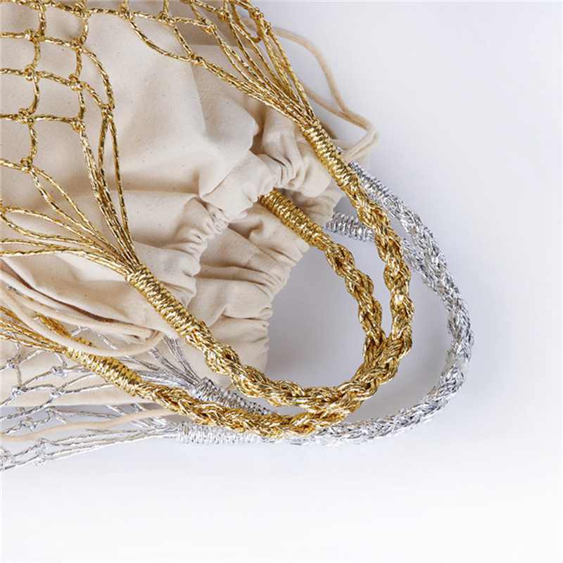 Bright Paper Ropes Hollow Woven Bag Straw Bag Female Reticulate Handbag Net M2I8