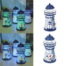 2Pcs Hand Painted Lighthouse Iron Candle Holder Mediterranean Style Home Decor