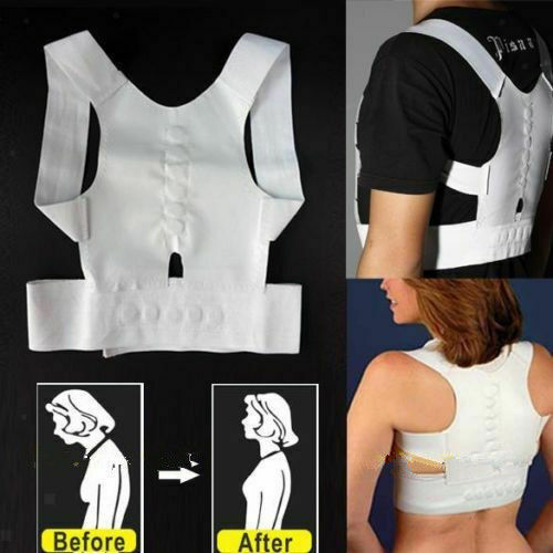 Adjustable Back Shoulder Support Brace Posture Corrector - White XL