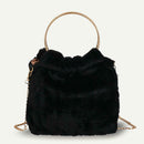 Fashion Soft Plush Handbag Women Shoulder Messenger Bag Travel Tote (Black)