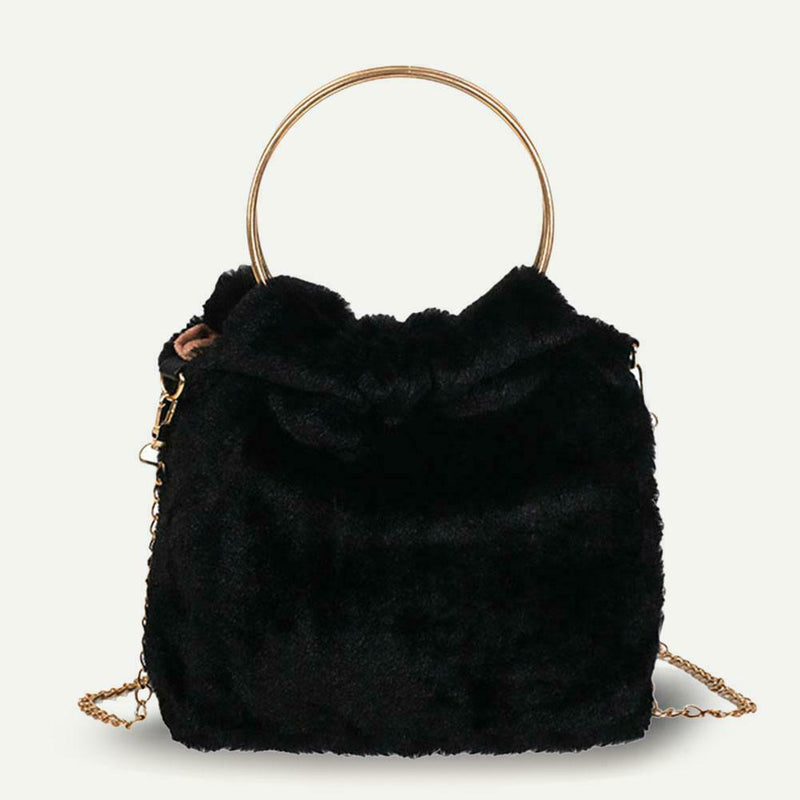 Fashion Soft Plush Handbag Women Shoulder Messenger Bag Travel Tote (Black)