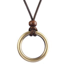 Simple Vinatge Round Pendant Necklace Punk Jewelry for Women Men Leather Chain