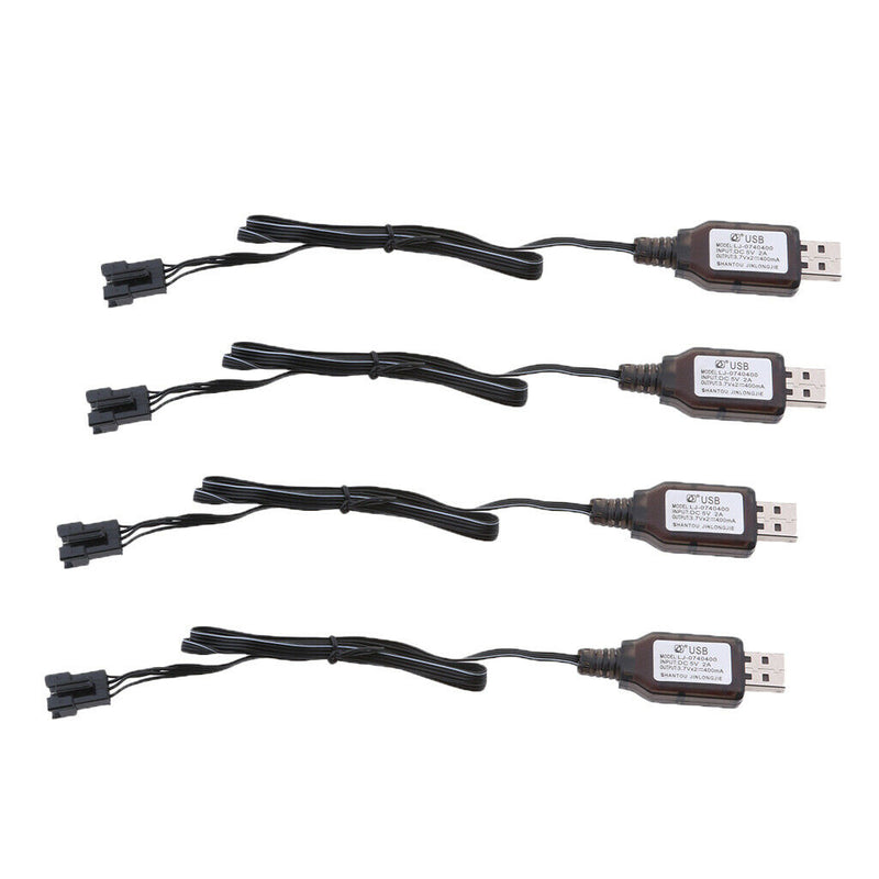 4pcs 7.4V USB to SM 4-Pin Li-po Batteries Charge Cable for RC Drone Car Toys