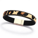 Fashion Simple Leopard Pattern Horse Hair Leather Bracelets Magnetic Clasp  I6X3