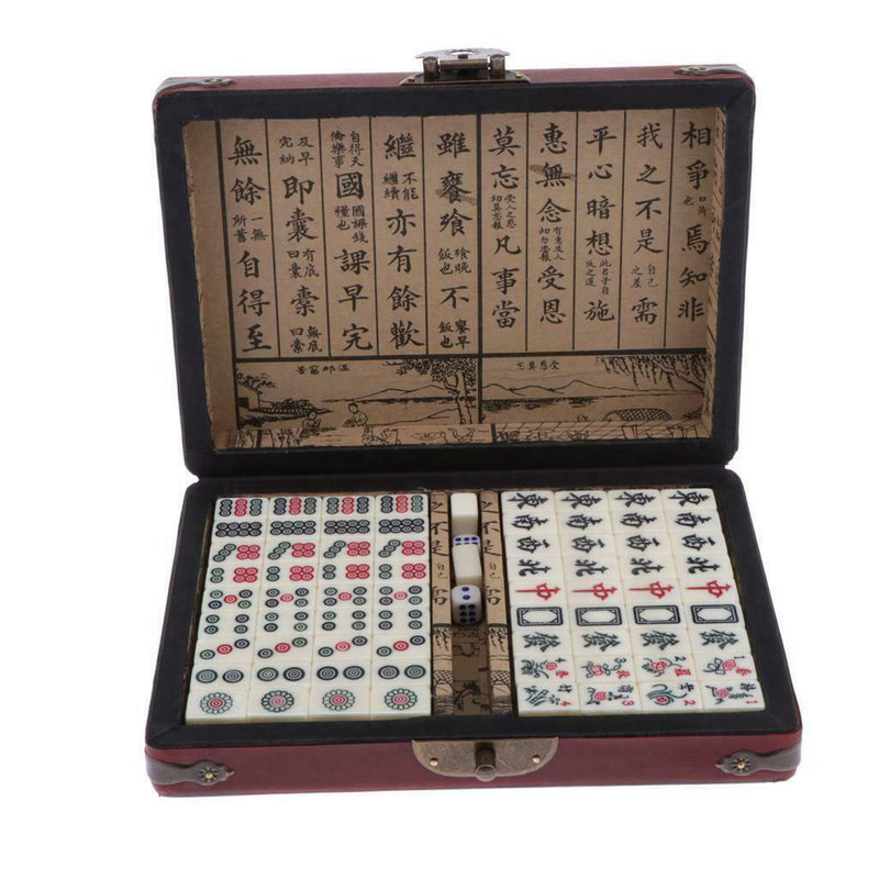 Mahjong Set, Mini Classic Tiles with Portable Wooden Case - Traditional Game
