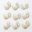 10 Lot Rhinestone Diamante Alloy Leaf Embellishments Buttons Flat Back Decor