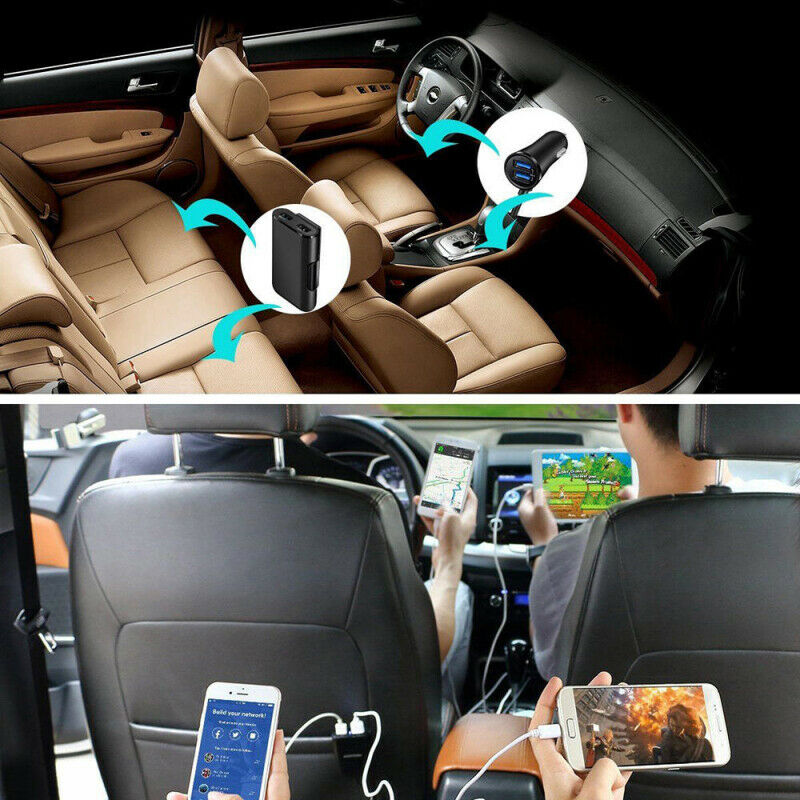 4-Port USB Passenger Car Travel Quick Charger Front/Back Seat Adapter for Phone