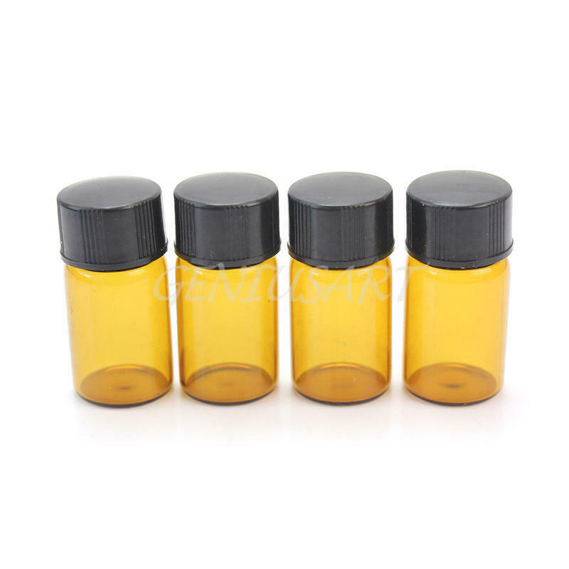 4Pcs 2ml Amber Glass Sample Vial Perfumes Essential Oil Bottle Black Plast OQE