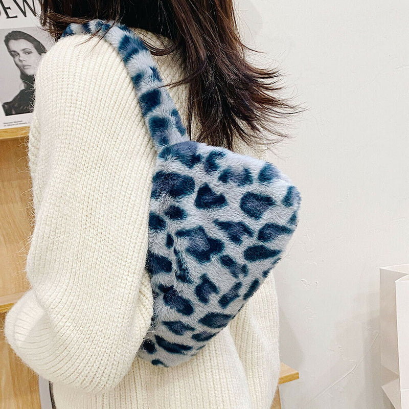 Animal Pattern Underarm Bag Women Mini Plush Shoulder Handbags Purse (12)