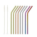 10 Piece Reusable Metal Straws Drinking Stainless Steel Brush Straw-Curved Z7I2