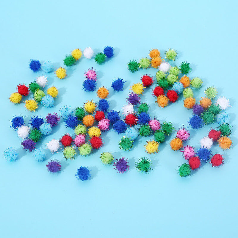 100X glitter tinsel pompom balls small pompoms ball cat puppy toys pet supply Gw