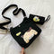 2pcs/set Women Canvas Cat Print Shoulder Crossbody Handbags Pen Bag (Black)