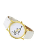 Female "je t'aime" (I love you) Couple love artificial leather quartz analo