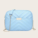 Women Simple Leather Crossbody Bag Chain Shoulder Messenger Handbag (Blue)