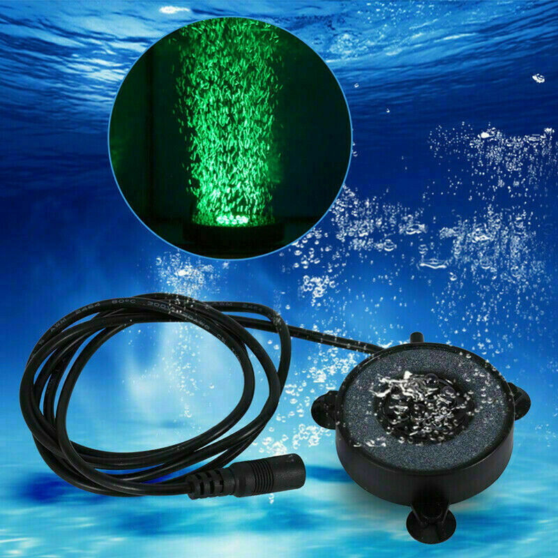 Aquarium Fish Tank Air Curtain Bubble Stone Disk with 7 Multi-color LED Light
