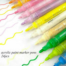 24Pcs Acrylic Paint Pens Set Fine Art Marker Metal Glass Rock Paint Waterproof