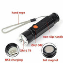 LED Flashlight USB Rechargeable T6 torch Side COB Light tail magnet Work Light