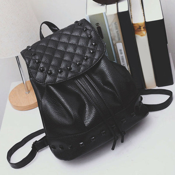Korean Style Women PU Leather Casual Backpack Rivet Travel Bag School Bag #JT1