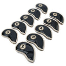 10 Pcs Pu Leather Black Smooth Surface Club Heads Golf Iron Headcover With
