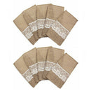 10X Lace linen Rustic Burlap Lace Cutlery Holder Bag Wedding Party Table Decor