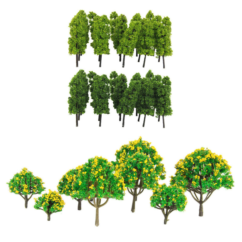 30Pcs 1/75 -1/500 Landscape Layout Pagoda Trees Models & Yellow Flowers Tree