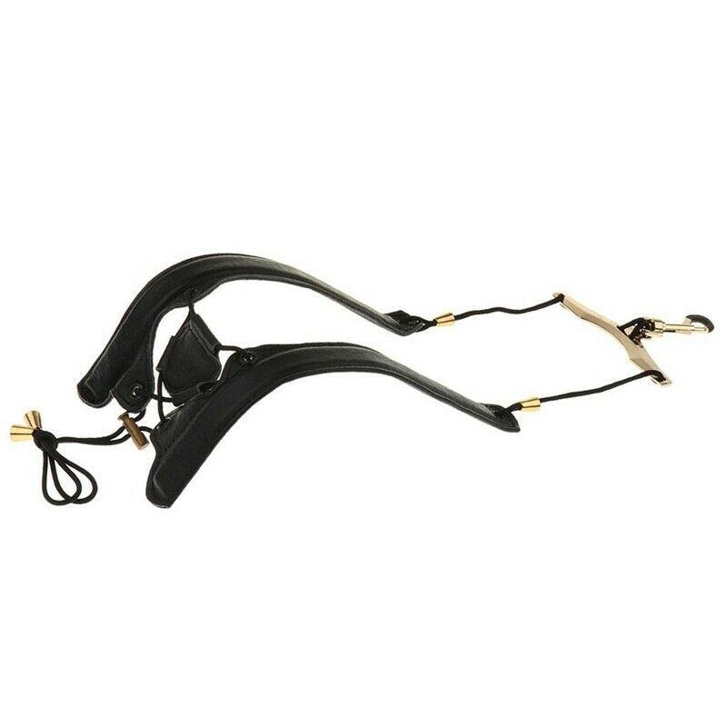 Black Adjustable Leather Saxophone Shoulder Neck Strap with Buckle Width 24