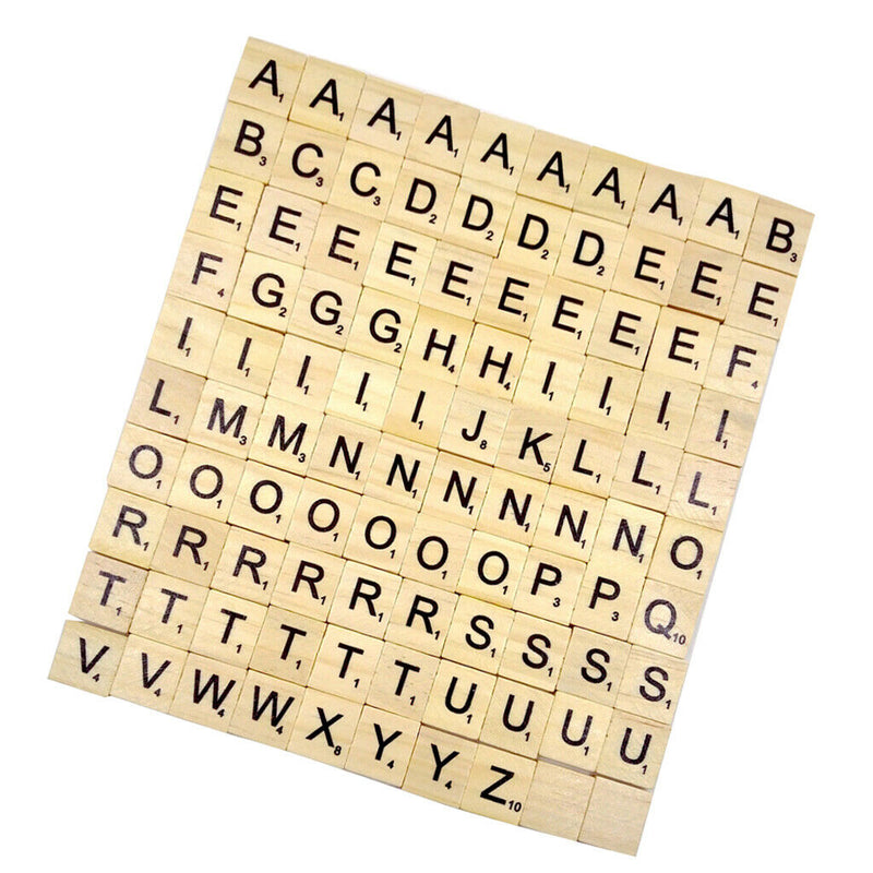 100pcs A to Z Wood Tile Black Letters Puzzle Alphabets Board Crafts