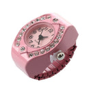 Women Pink Alloy Quartz Pocket Finger Ring Watch Rhinestone Round Dial X8U3