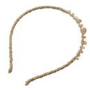 Women Clear Pink Brown Faux Crystal Beads Tinsel Narrow Hair Hoop Headband