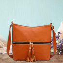 Casual Tassel Crossbody Bag Women PU Leather Satchel Shoulder Bags (Orange) SN9F