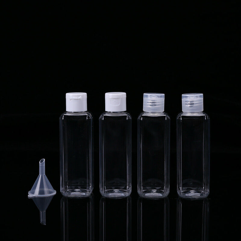 4pcs Portable 100ML Square Split Bottling Refillable Empty Container+Funnel A