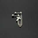 Punk DOUBLE BARBELL Earring CROSS TASSEL Chain Piercing Ear Cuff Studs