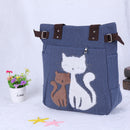 Women handbag canvas bag with cute cat fashion ladies small bags(dark blue)