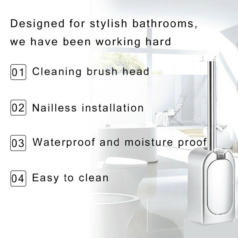 Wall-Mounted Toilet Brush Set Vented Stainless Steel Bathroom Bowl Cleaner G2R6