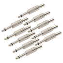 10Pcs 6.35mm Sliver Male Mono Adapter Connector Monaural Audio Jack Plug