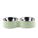 Dog Double Bowl Puppy Food Feeder Stainless Steel Pet Drinking Dish (Green) A