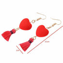 Simple Temperament Girl Heart Ball Velvet Tassel Earrings Long Stud EarringsF8J2