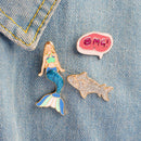3PCS/Set Enamel Cartoon Mermaid Collar Brooch Pins Badge Corsage Brooch Jewelry