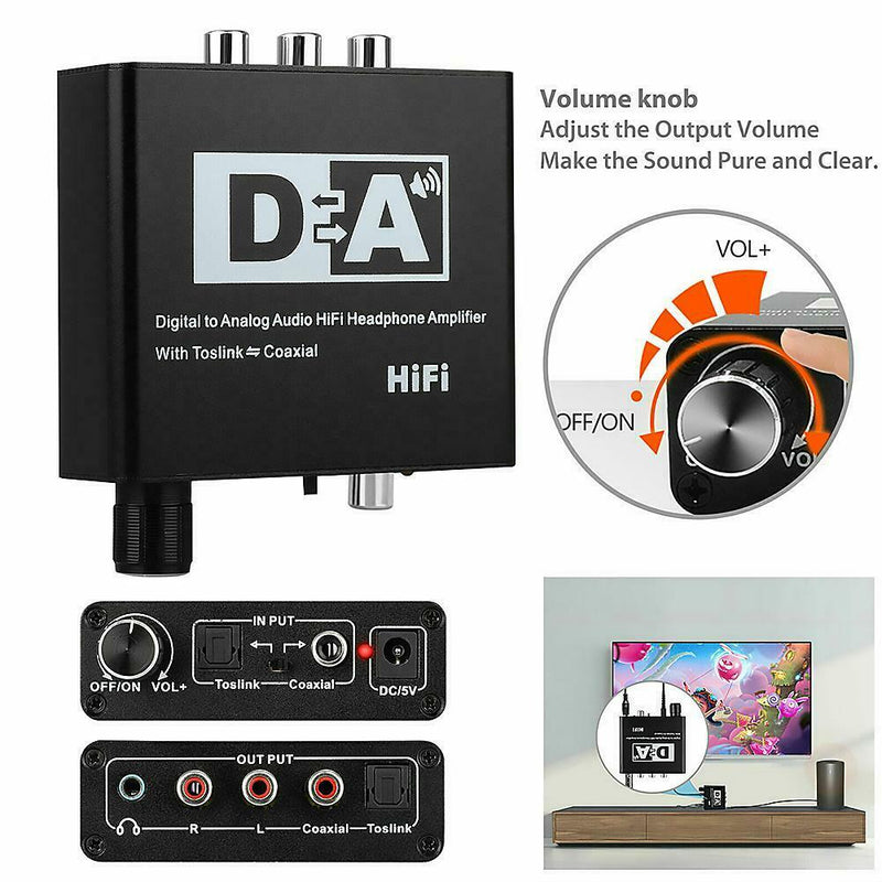 Digital Optical Coaxial Toslink to Analog RCA 3.5mm Headphone Audio Converter