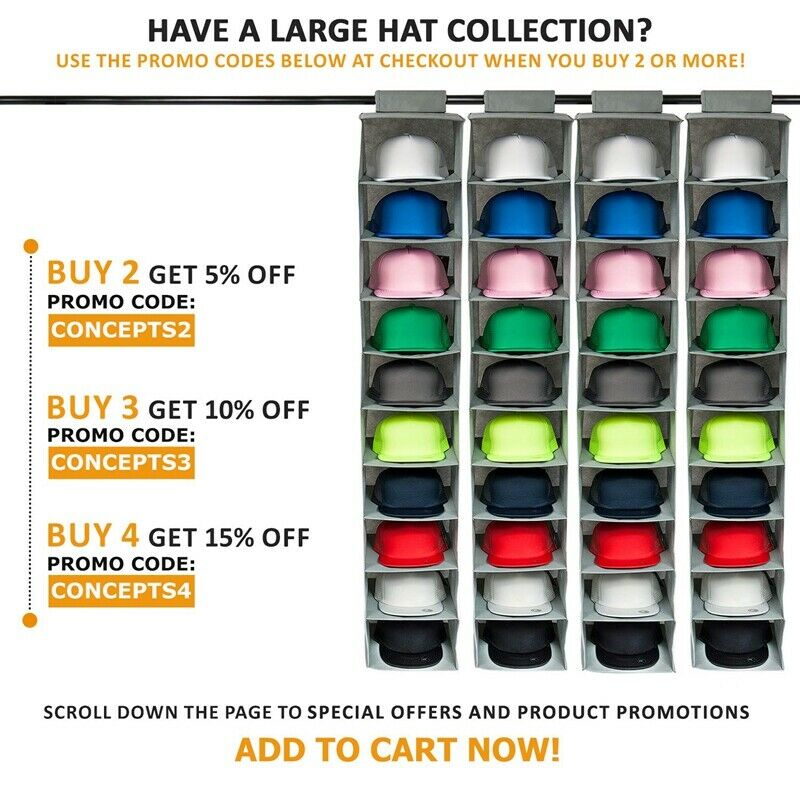 Hat Rack 10 Shelf Hanging Closet Hat Organizer for Hat Storage - Protect Yo K5P7