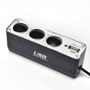 Black 3 Ways Multi Socket Car Cigarette Lighter Splitter USB Charger  SP