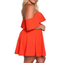 Plus Size Off Shoulder Boat Neck Women Dress Frill Pure Color Dresses (XL) A