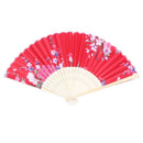 Fabric Chinese Style Flower Pattern Dancing Folding Held Hand Fan Red