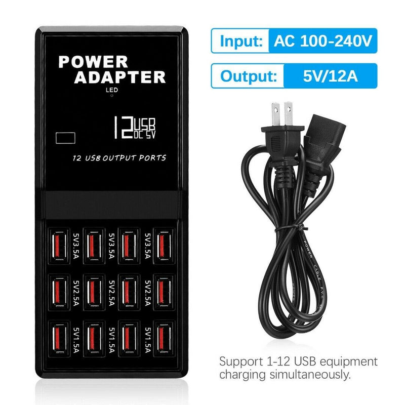 Multi Port USB Charger 12 Ports AC Adapter Travel Wall Hub Charging Station US