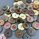50Pcs Flower Picture Wood Button 2 Holes Mixed Color Apparel Sewing DIY Craft AU