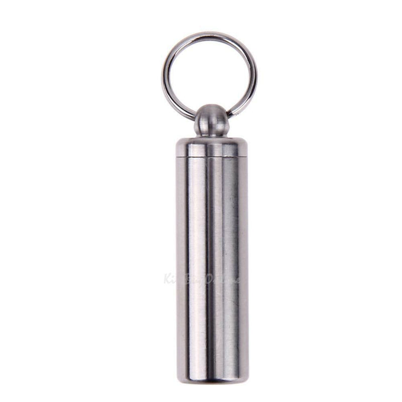 Waterproof Stainless Steel Medicine Pill Container Holder Box Bottle Key Chain