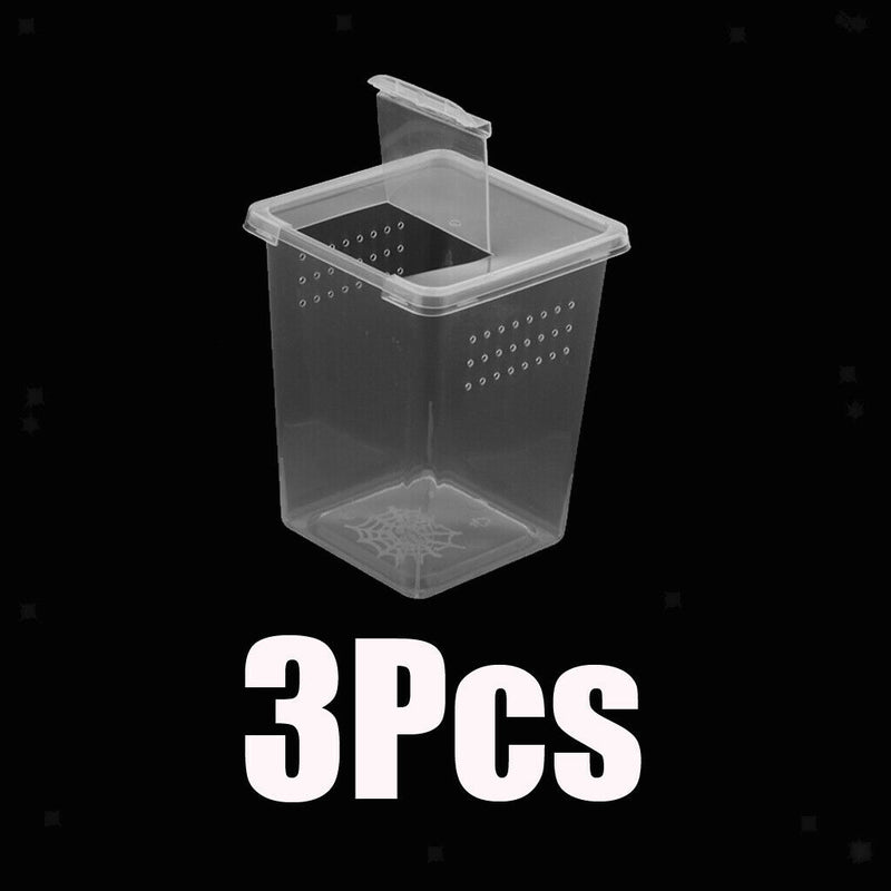 3x Plastic Insect Frog Spider Habitat Feeding Box Container Tank 3x3x4 inch