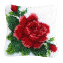 Red Flower Latch Hook Kit DIY Embroidery Crocheting for Pillow Cover Sofa
